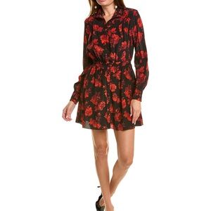 MSRP $645 NWT The Kooples Red and Black Roses 🌹 Long Sleeve Dress 100% silk